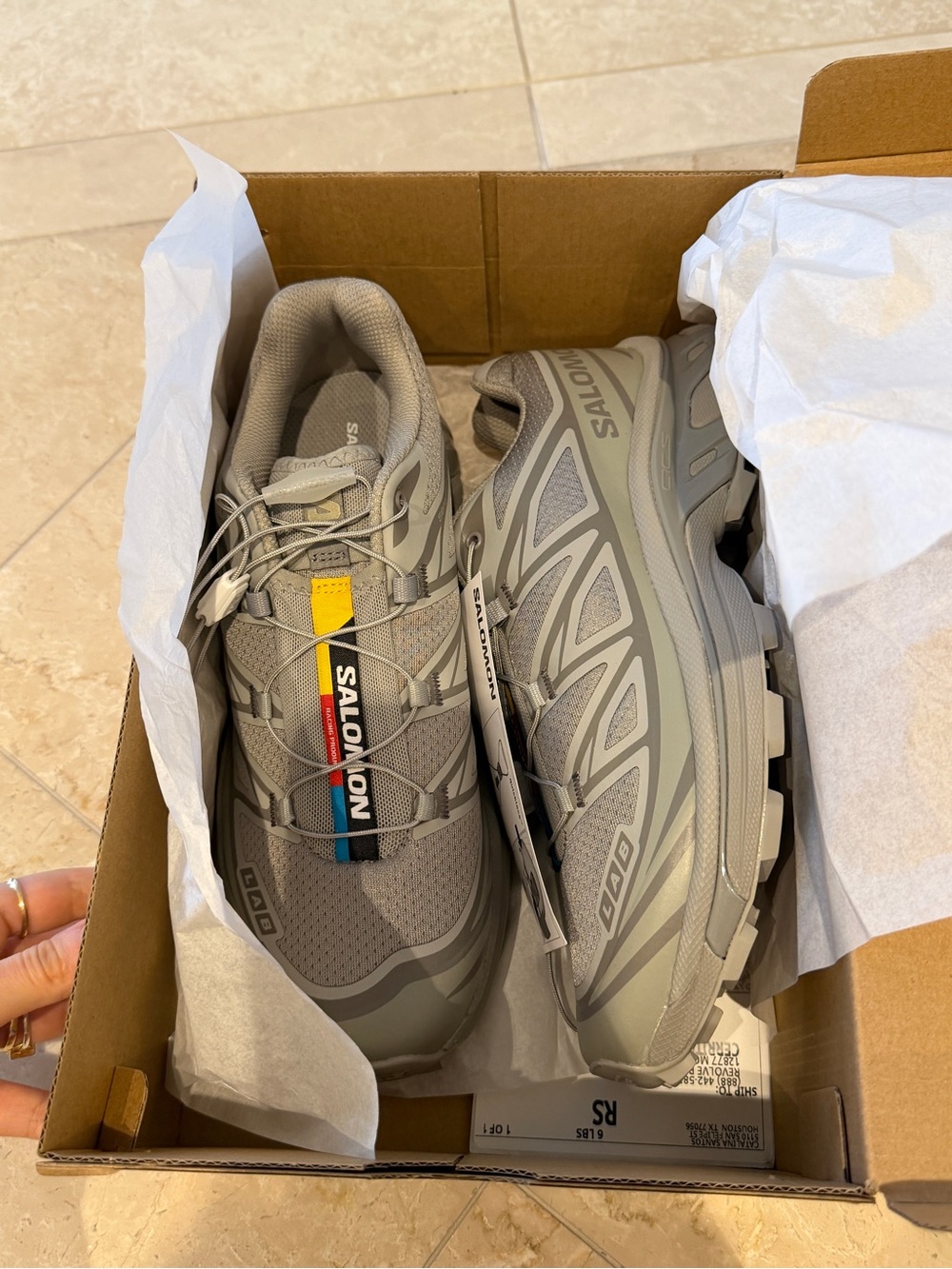 Salomon Light Grey Trail Sneakers with Colored Logo Tabs - Picture 1 of 3